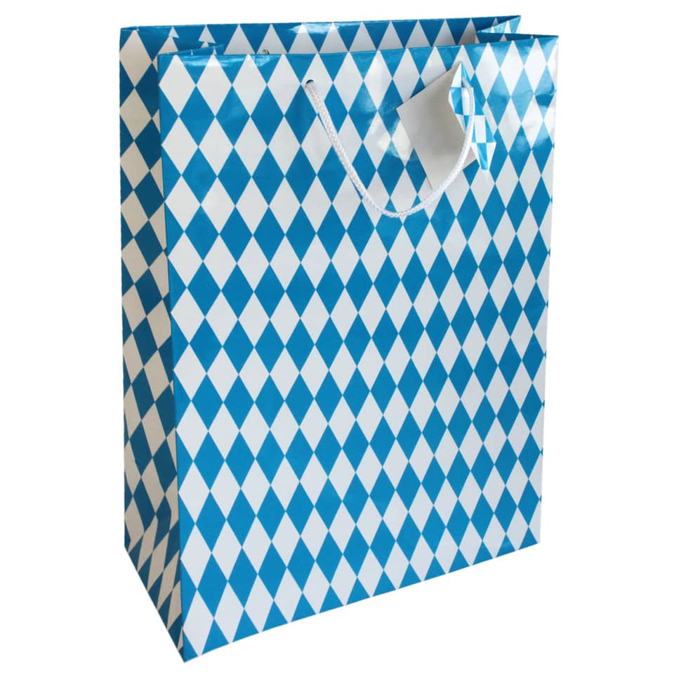 Geschenktasche, Papiertragetasche, Druck Muster, Blau-Weiß, Tragegriff