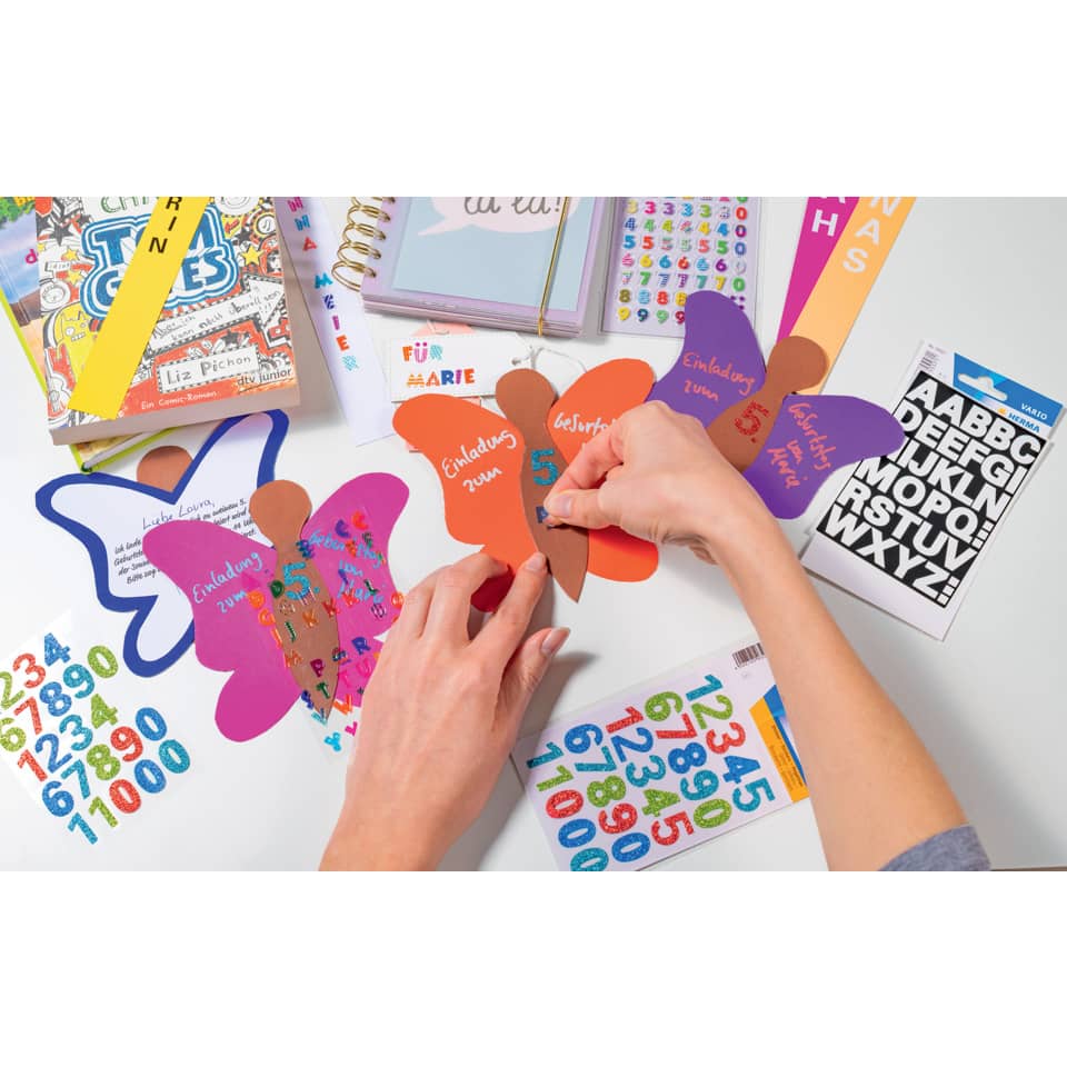 Schmetterlingskarten, Einladungskarten, Papierbögen, Kartenbastelei, Bunte Zahlen