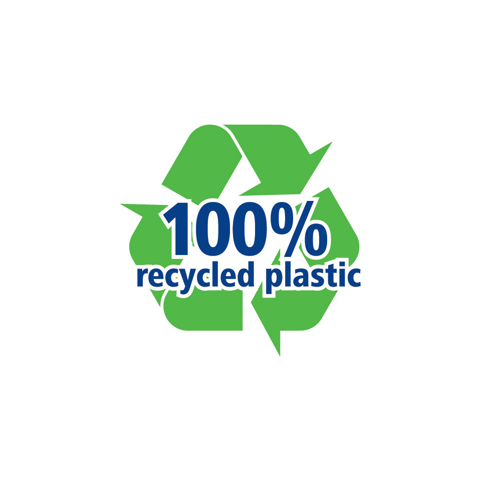 recyceltes Plastik, 100% recycelt, Recycling-Symbol, grünes Logo, ökologisch
