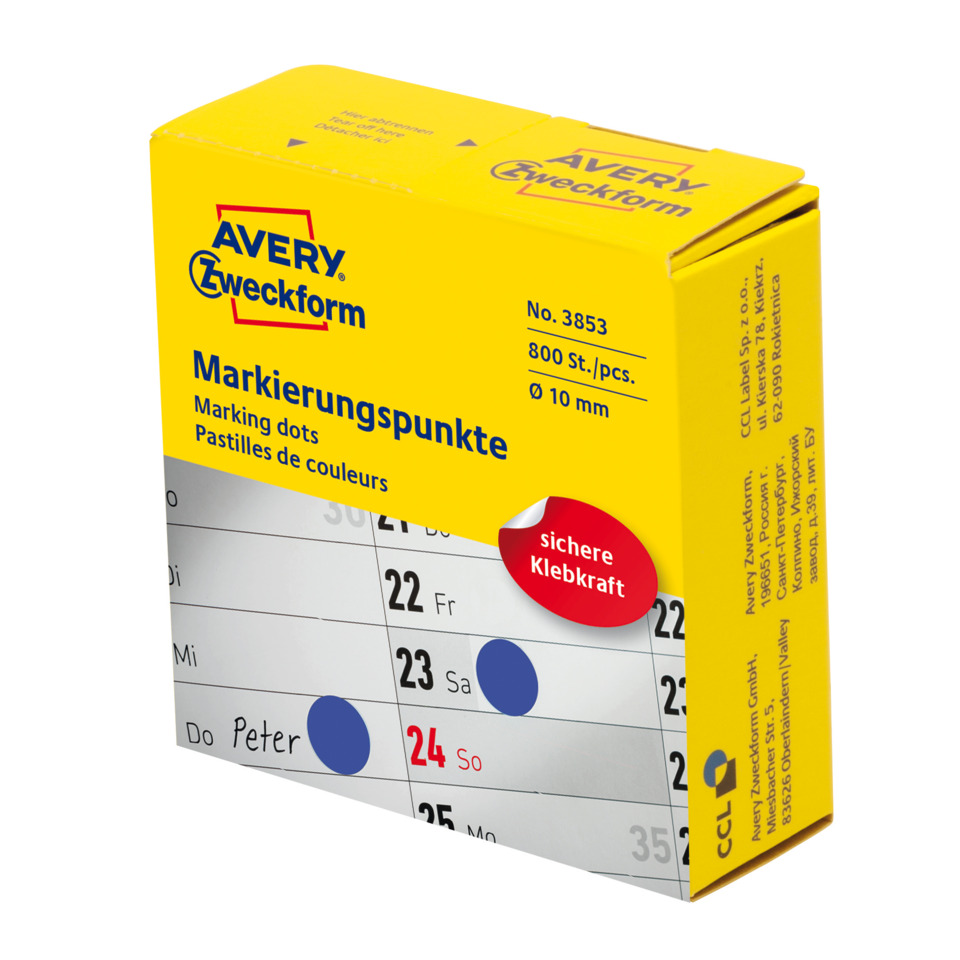 Markierungspunkte, Marker, Klebkraft, Kalenderoptik, Druckprodukt