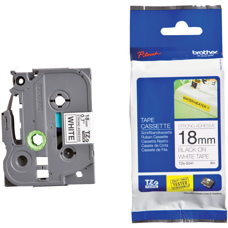 Schriftband, 18mmx8m, schwarz/weiß BROTHER TZES241