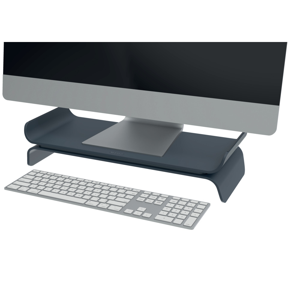 monitor stand, computer monitor, keyboard, desktop setup, ergonomic stand
