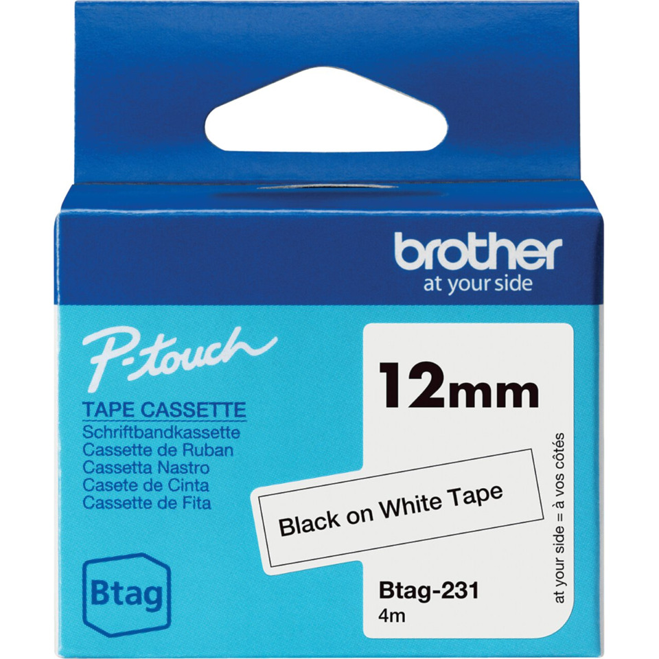 12mm, Klebeband, Schwarzes auf Weiß, Taschenkassette, Btag-231