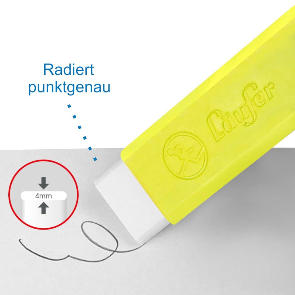 highlighter, gelb, radiergummi, 4mm, gleitspitze