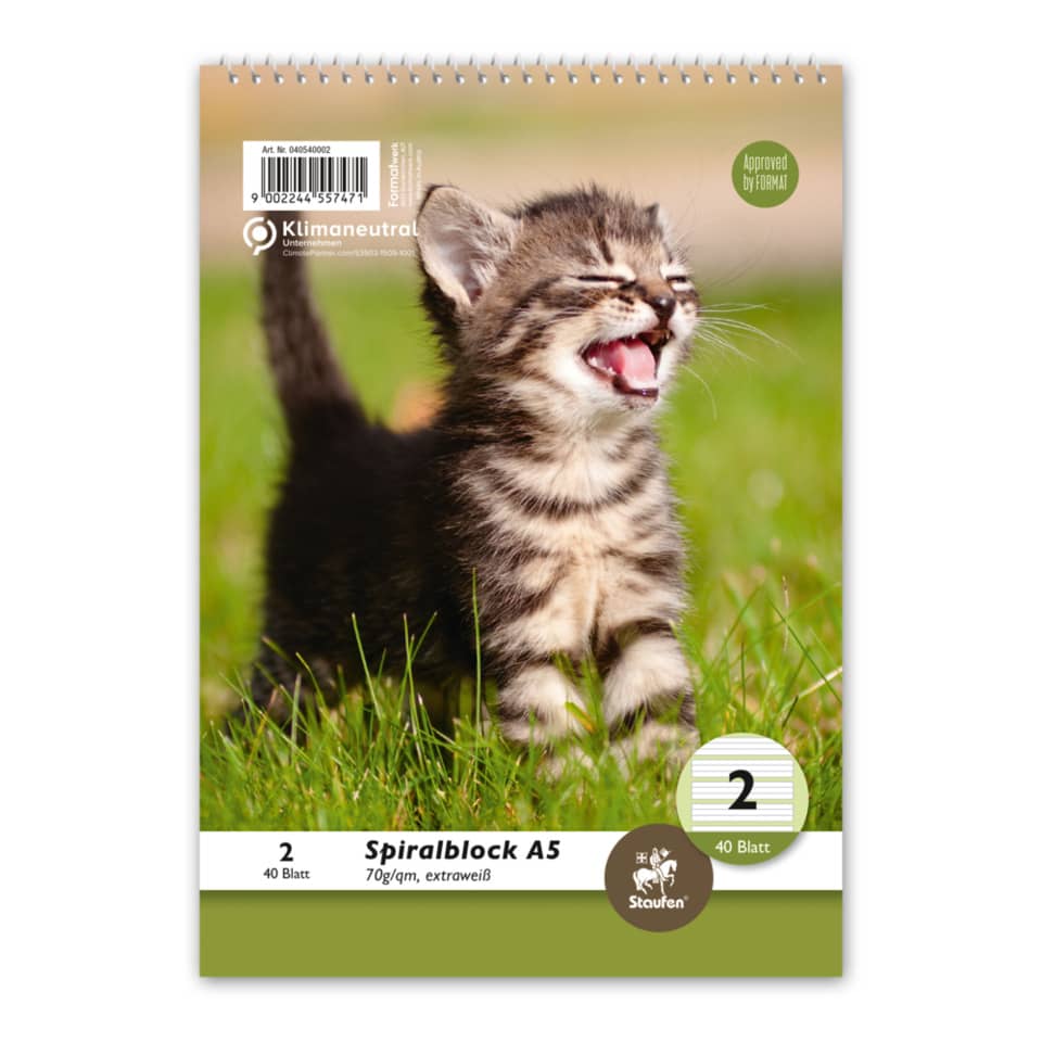 Katzenkalender, Spiralblock, A5, Notizbuch, Grün