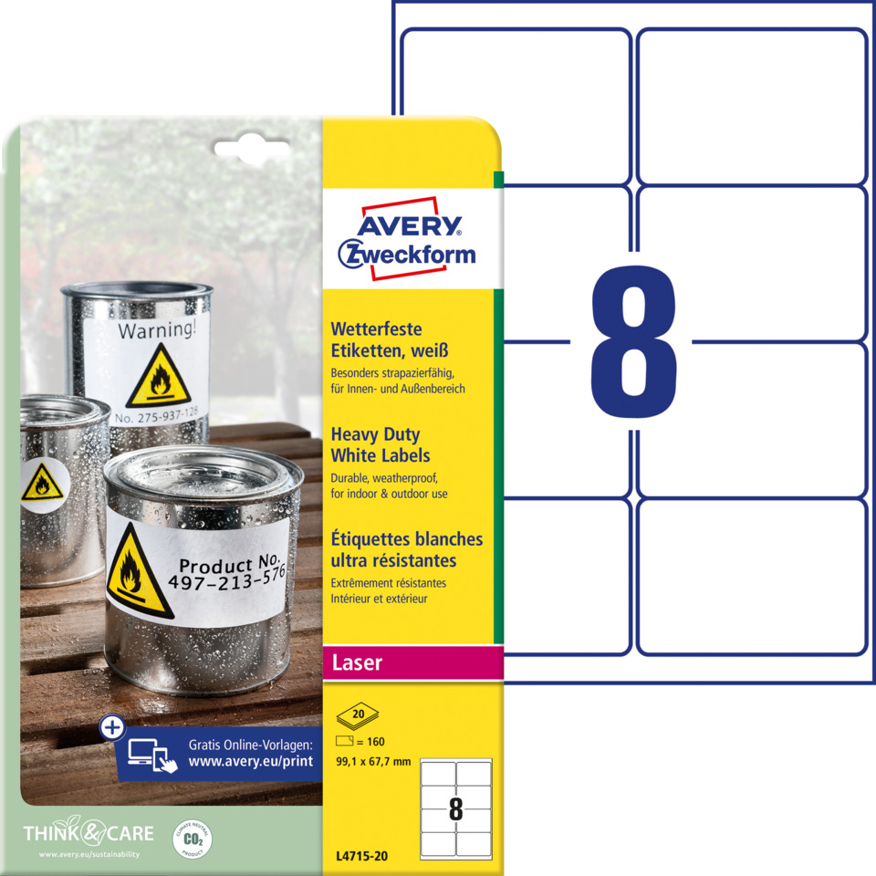 weiße etiketten, laseretiketten, Warnbüchsen, industrielle etiketten, 8-stück packung