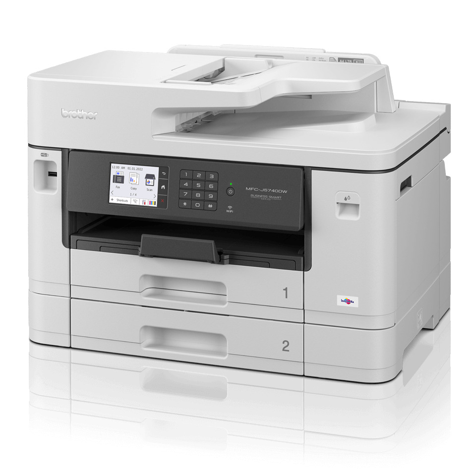 Multifunktionsdrucker, Laserdrucker, Frontpanel, Zwei Ablagen, Weiß-Grau
