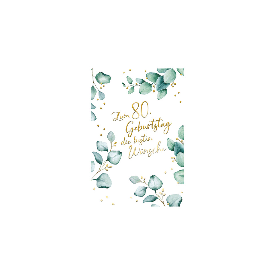Geburtstagskarte, Grünes Blattdesign, Goldschrift, Blütenmuster, Feierliche Karte