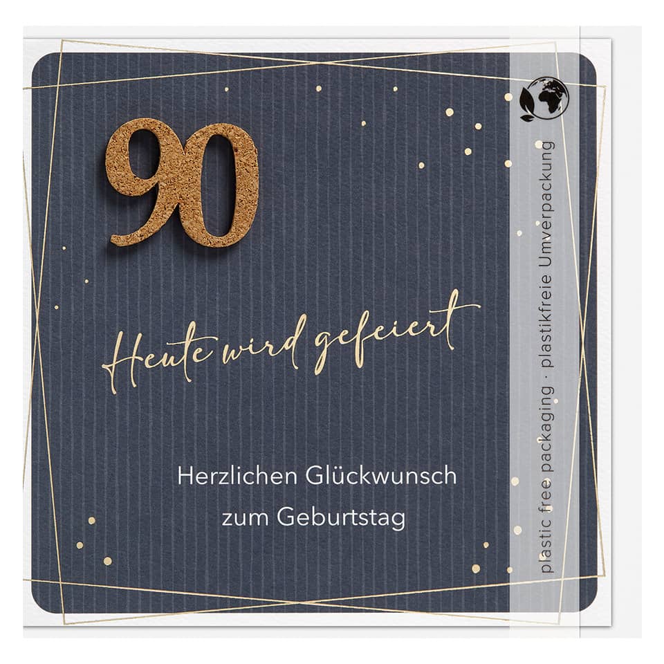 Geburtstagskarte, Glückwunschkarte, 90 Geburtstagskarte, navy Karte, Kartenrand Gold