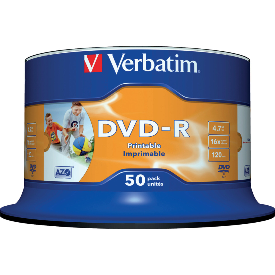 DVD-R, Druckbar, 50er Pack, AZO-zertifiziert, Verbatim