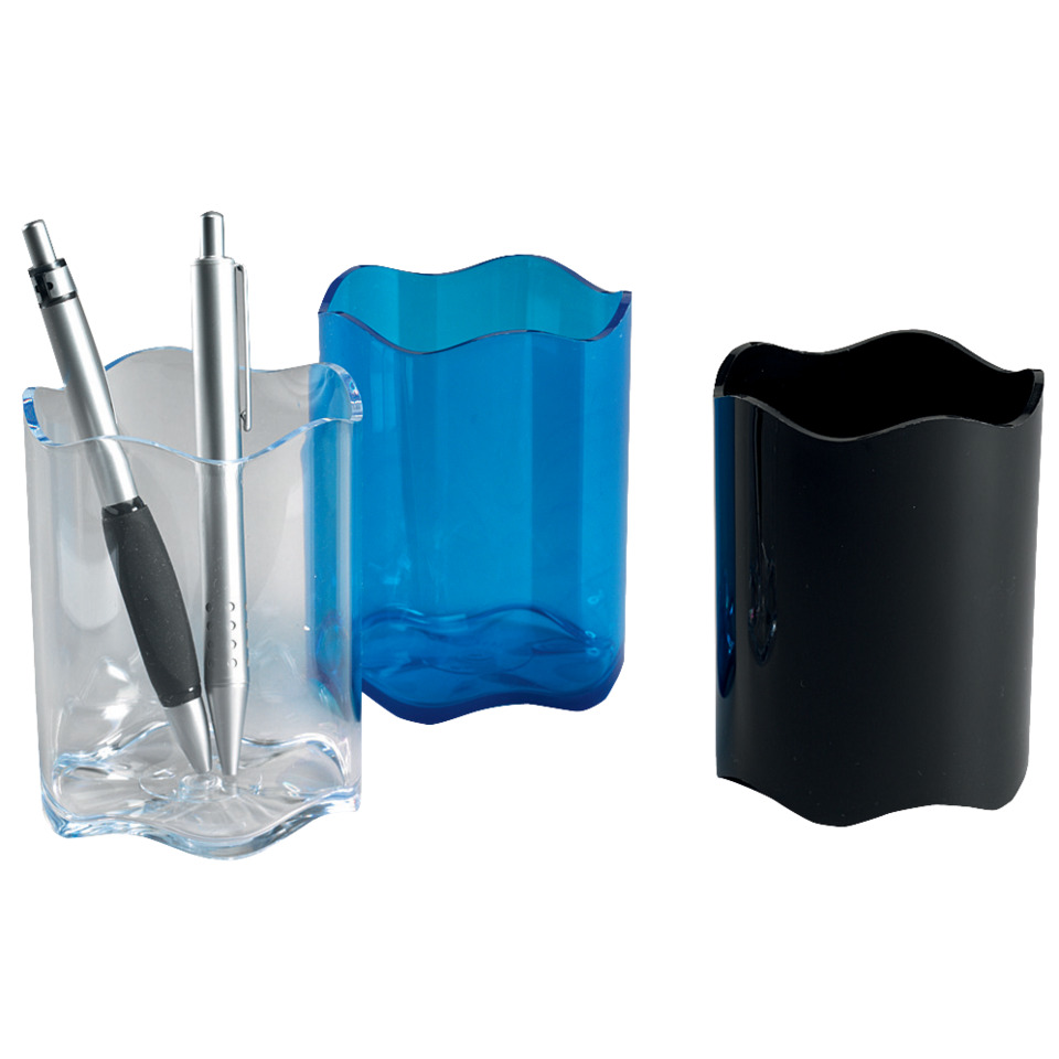 Schreibtisch-Organiser, Stiftehalter, Stifthalter, Schreibtischzubehör, Ordnerhalter, Stifthalter, Schreibtisch-Organizer, Wellenform, Durchsichtiges Glas, Blau und Schwarz