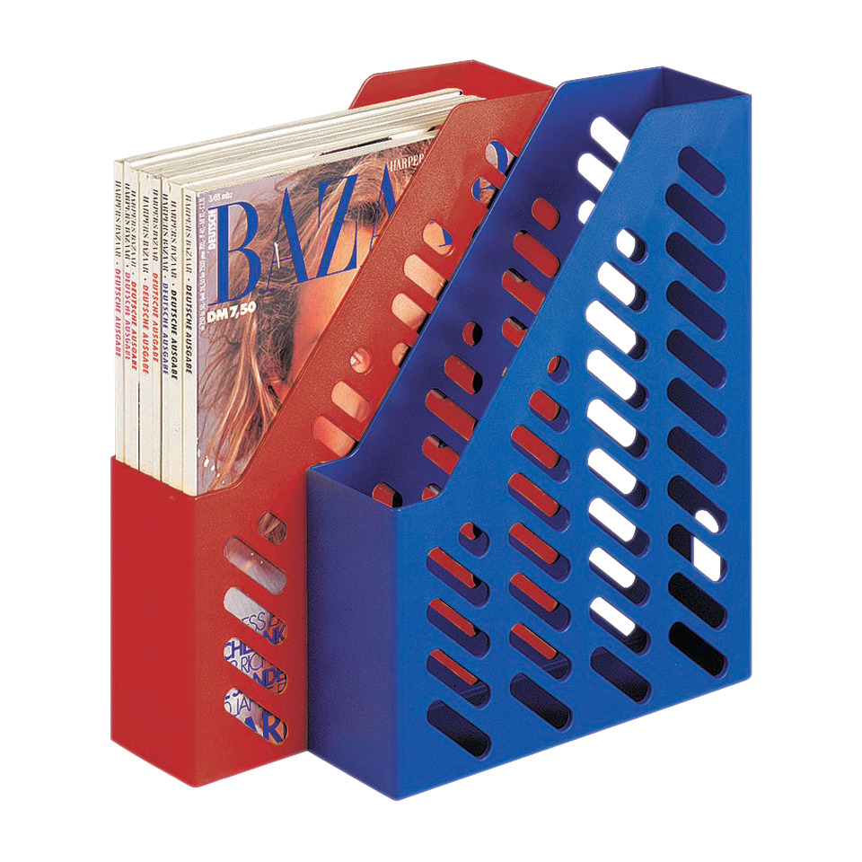 magazinhalter, zeitungsablage, schreibtisch organizer, blaues metall, roter trennteil