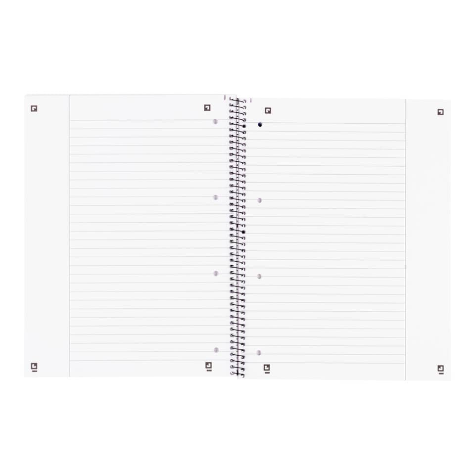Notizbuch, spiralgebunden, lined pages, offenes Notizbuch, zentrierte Falte