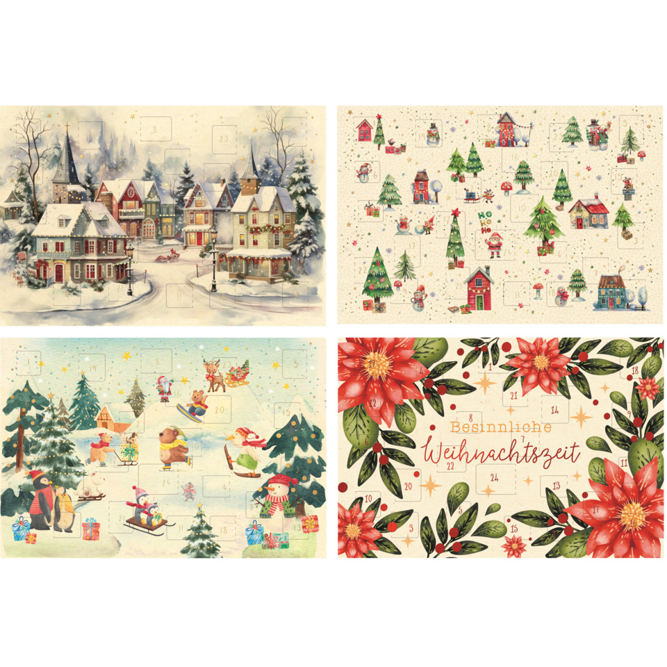 Weihnachtskalender, Adventskalender, Winterlandschaft, Winterdorf, Poinsettia