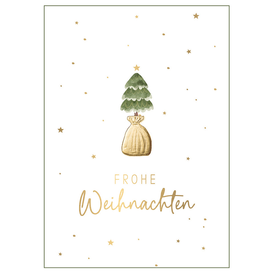 Weihnachtsbaum, Goldene Farbe, Sack-Design, Kartenmotiv, Goldsterne