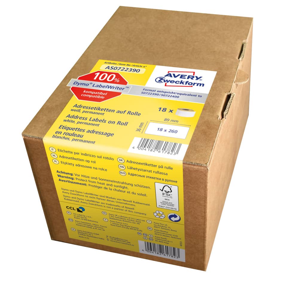 Adressetiketten, Rolletiketten, Kartonverpackung, Labelwriter, Maschinenetiketten