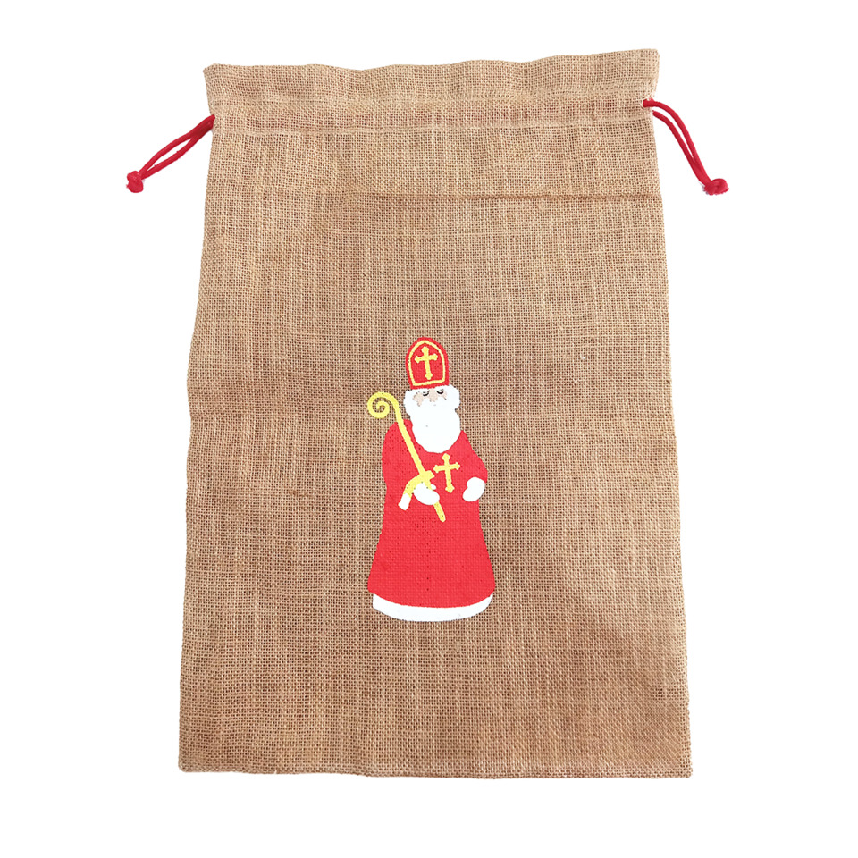 Jutebeutel, Sankt Nikolaus, Stoffbeutel, Kordel, Weihnachtsmotiv