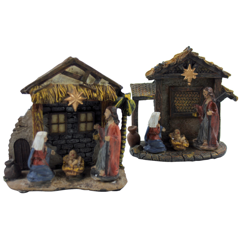 Krippe, Weihnachtskrippe, Figuren, Holzhaus, Engel/Weihnachtsfiguren