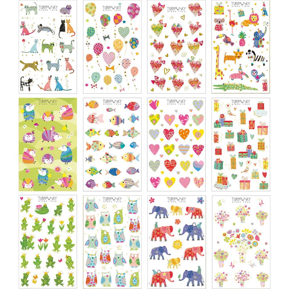 stickers, tiere, herzen, ballons, geschenke