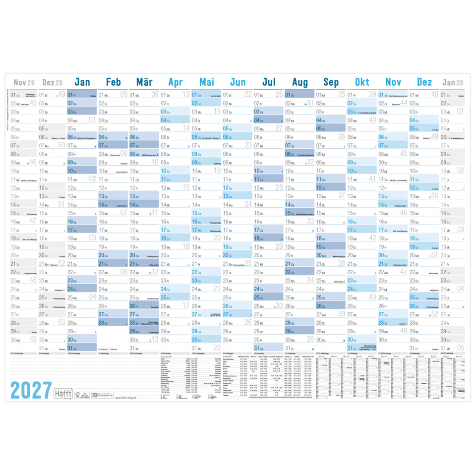 Kalender, Monatskalender, Jahreskalender, Jahresplaner, 2027
