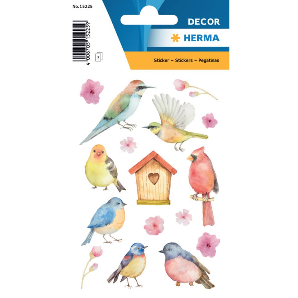 Sticker, Vogelmotiv, Vogelszene, Vogelhaus, Blumen