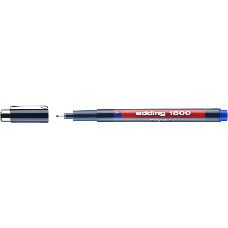Marker, Fineliner, Blau, Roter Streifen, Edding 1800