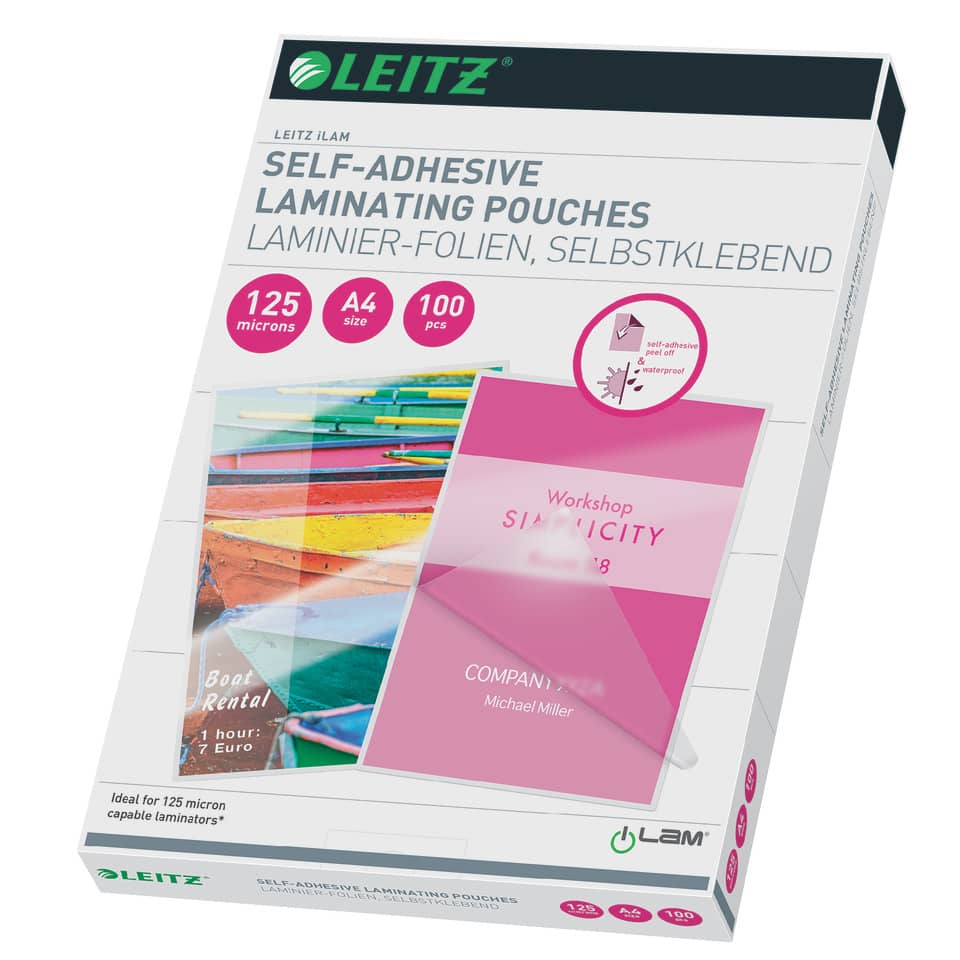 Self-adhesive, Laminating pouches, A4 size, 100 pcs, 125 microns