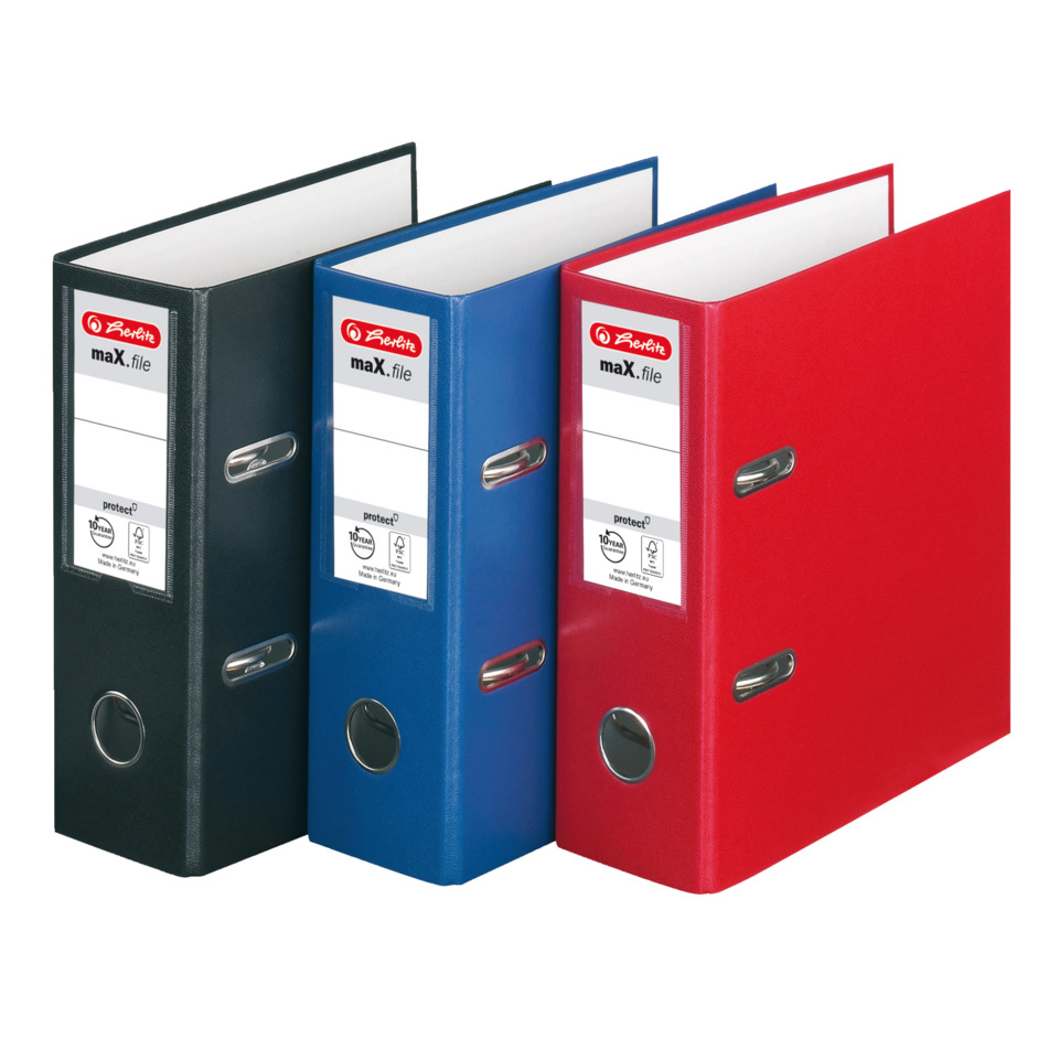 Ordner, Ringbuch, A4, Lederrücken, rot/blau/schwarz