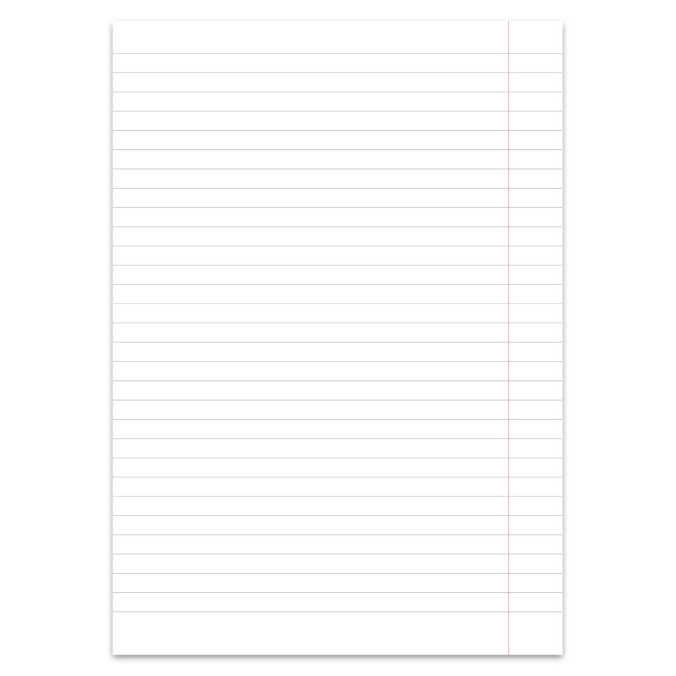 notebook, line bordered paper, ruled notebook, red margin, white paper