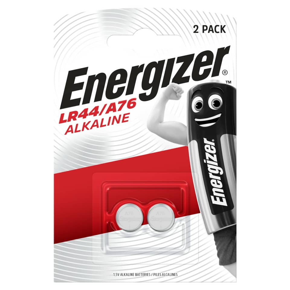Alkaline batteries, LR44, A76, 2 pack, Energorizer