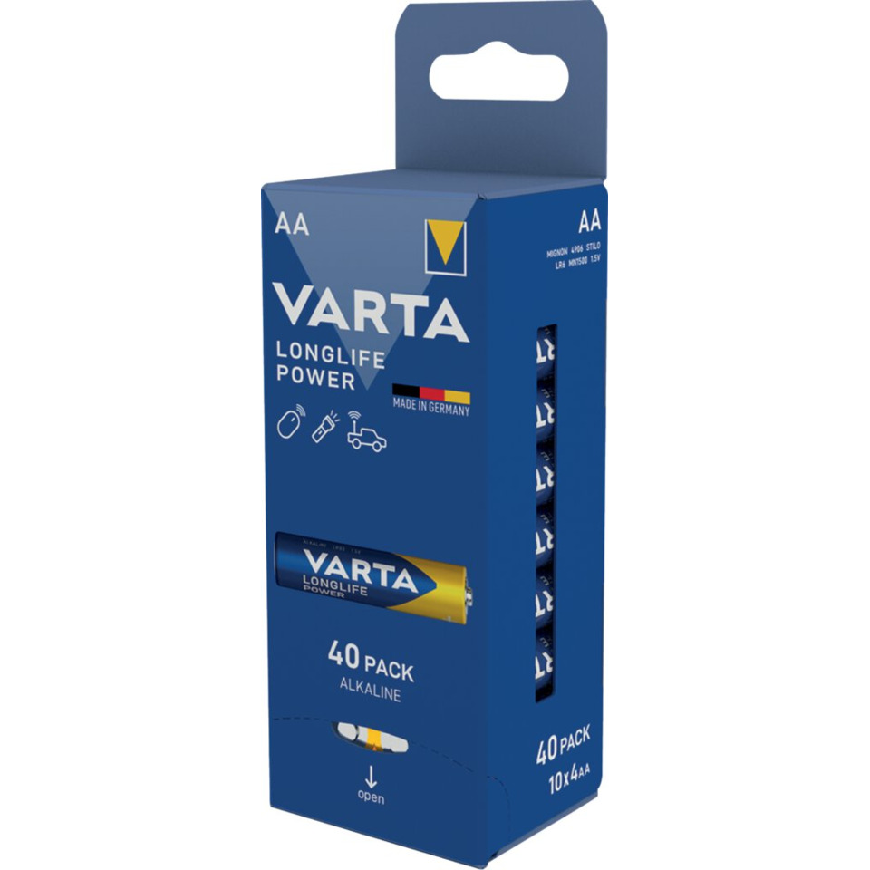 AA-Batterie, Varta, 40er Pack, Alkalisch, Batteriebox