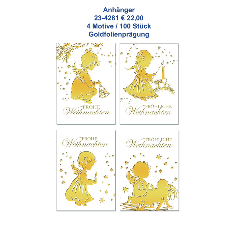 Weihnachtskarten, Goldfolie, Engel, Sterne, Fröhliche Weihnachten