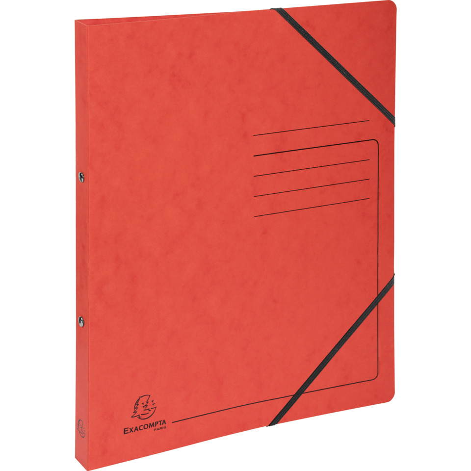 notebook, red, elastic band, pocket, 3-ring binder