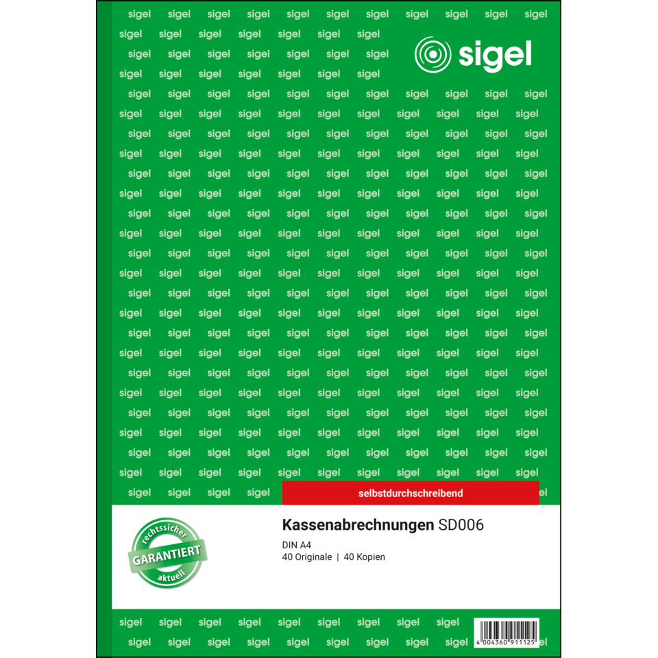 Kassenabrechnungen, DIN A4, 40 Originale, Kopien, selbstklebend