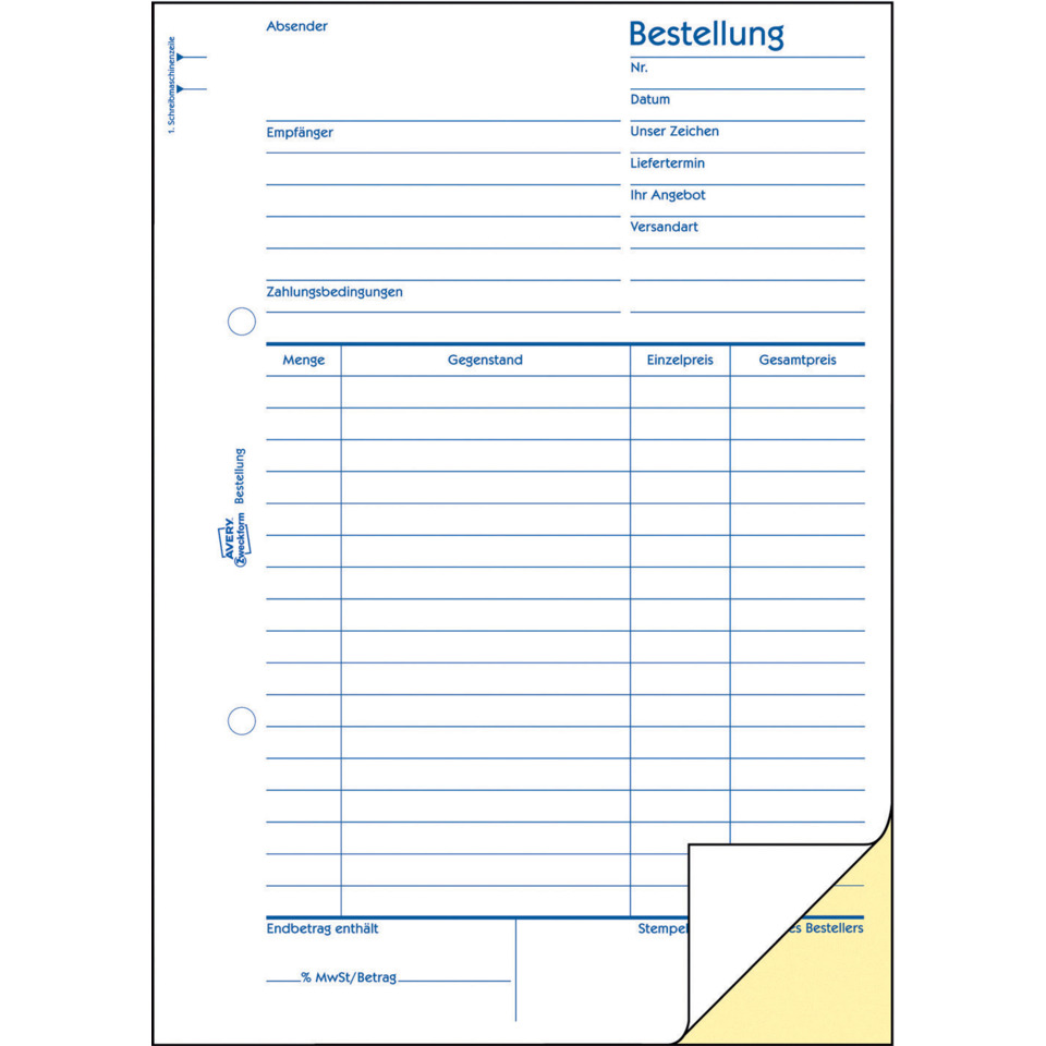 Bestellformular, Dokument, Blaues Layout, Zeilen, Tabelle