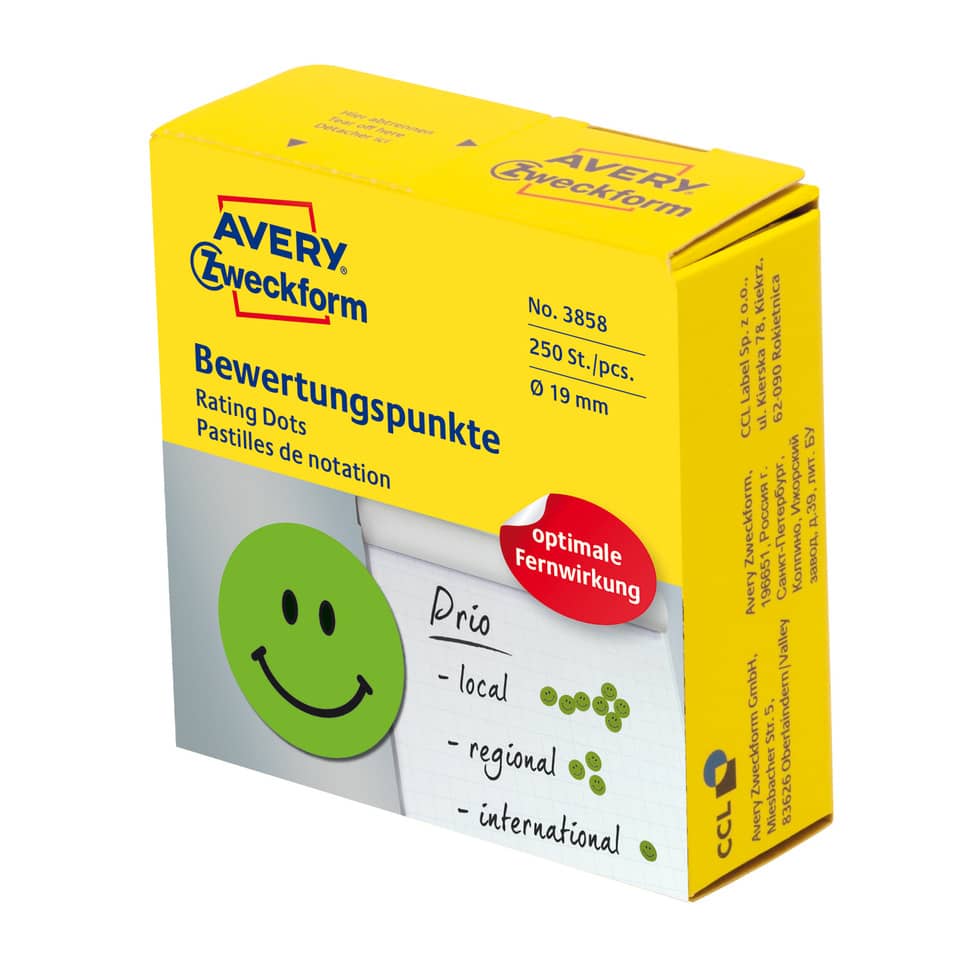 Rating dots, Pastilles de notation, Avery Zweckform, Gelbe Box, Notenpunkte