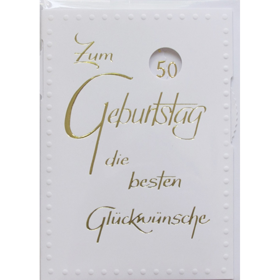 Geburtstagskarte, Goldschrift, Glückwünsche, Weiße Karte, Rundrandverzierung