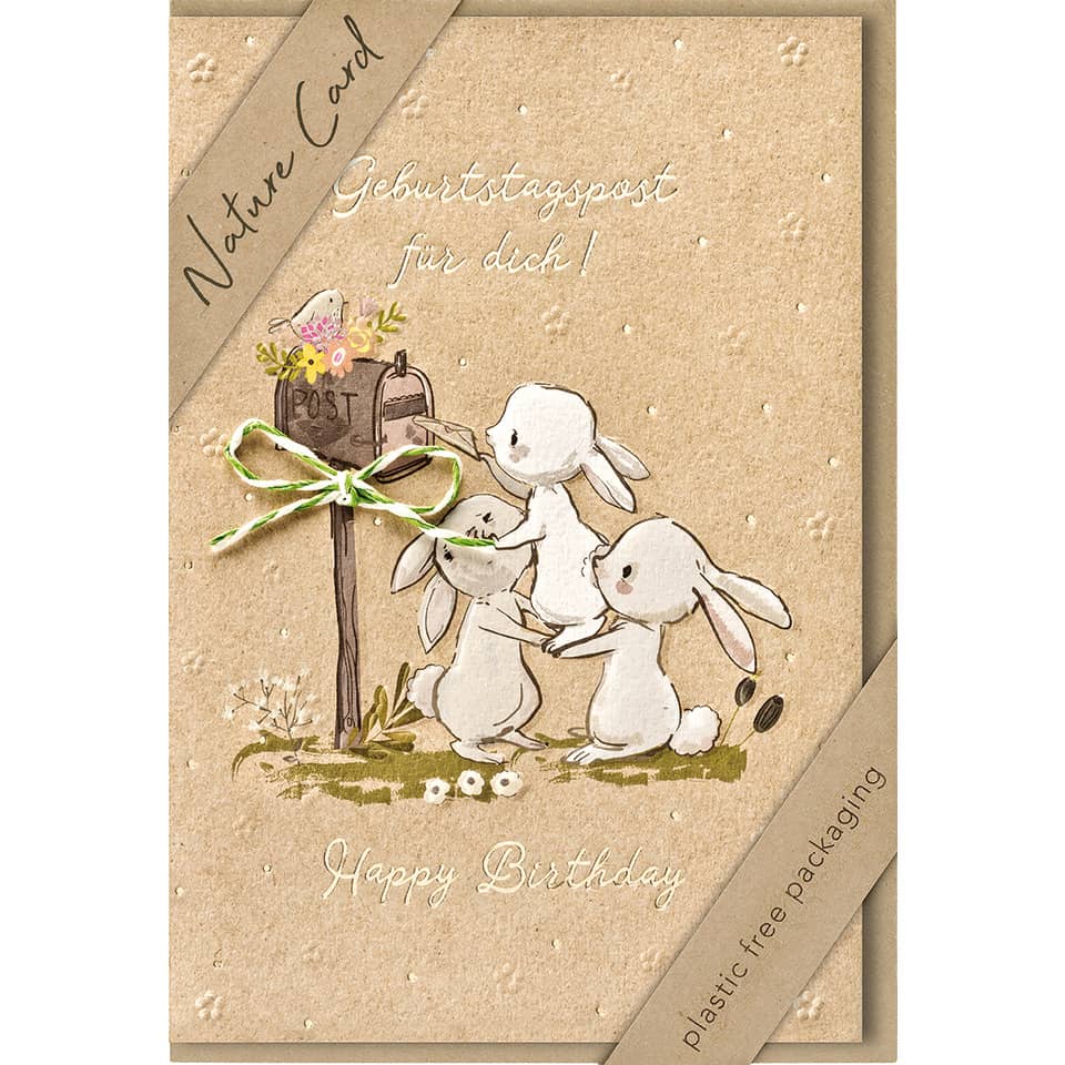 Geburtstagskarte, Hasen, Postkarte, Naturpapier, Kartenmotiv