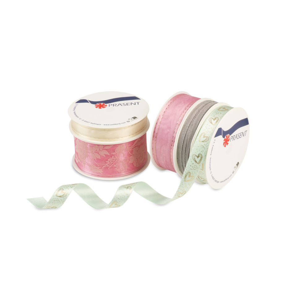 Schleife, Samtband, Rosa, Grün, Muster Herz