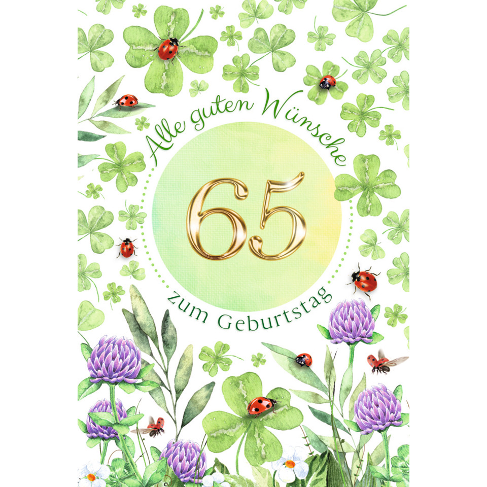 Grün, Kleeblätter, 65. Geburtstag, Grußkarte, Blumen