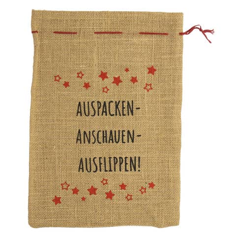 Weihnachts-Jutesack Auspacken, 25x35cm, natur  12337