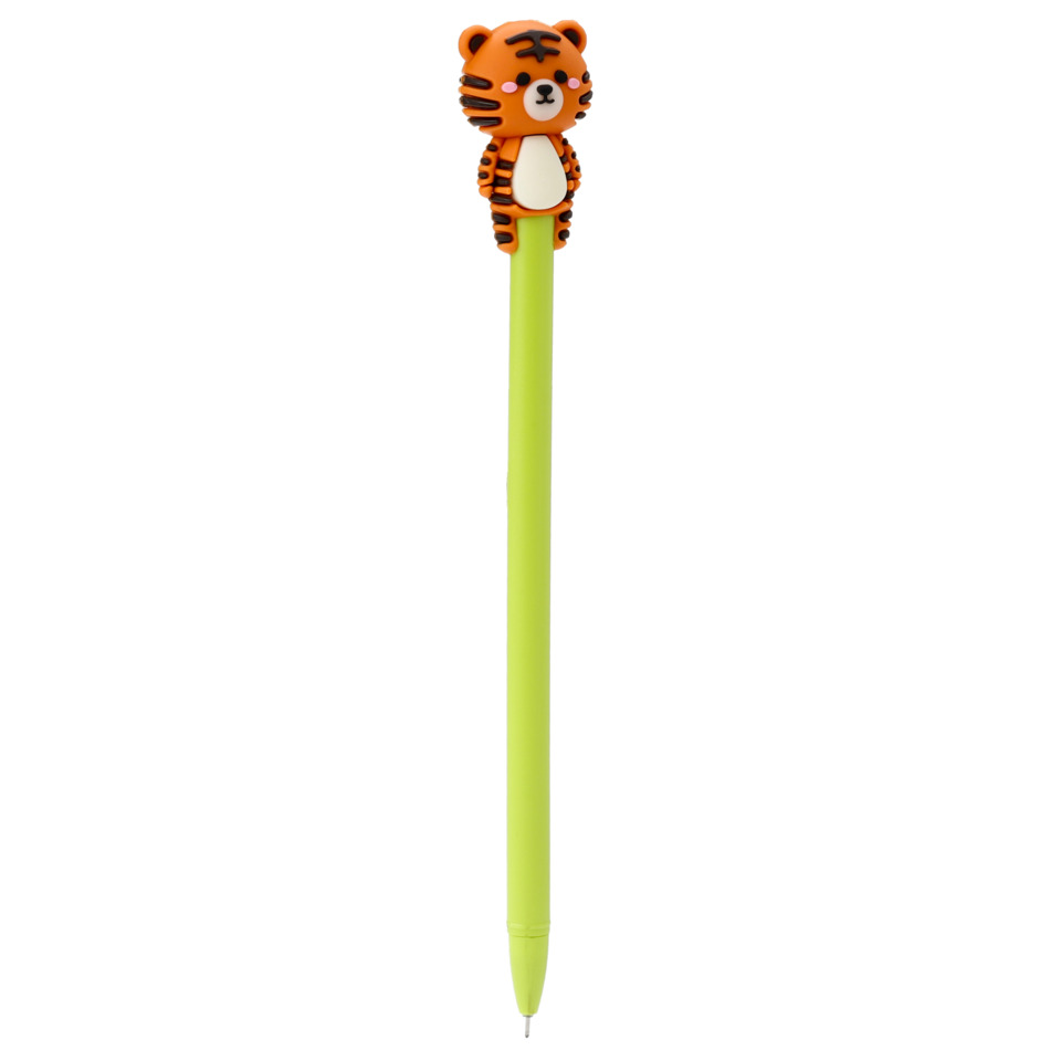 Kugelschreiber, Tigerfigur, grüner Schaft, Tiermotiv, Kunststoff