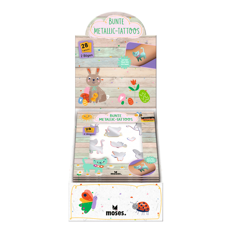 Tattoo-Bogen, Metallic-Tattoos, Tiermotive, Hauptmotiv Hase, Bunte Muster