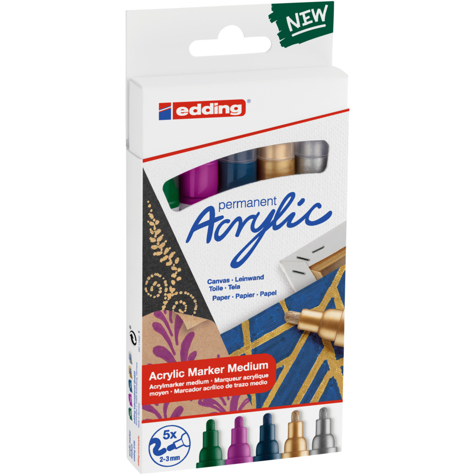 Acrylic, Marker-Set, Permanentmarker, 6er-Pack, Spitzengröße 2-3 mm, acrylic, marker, set, multicolor, medium