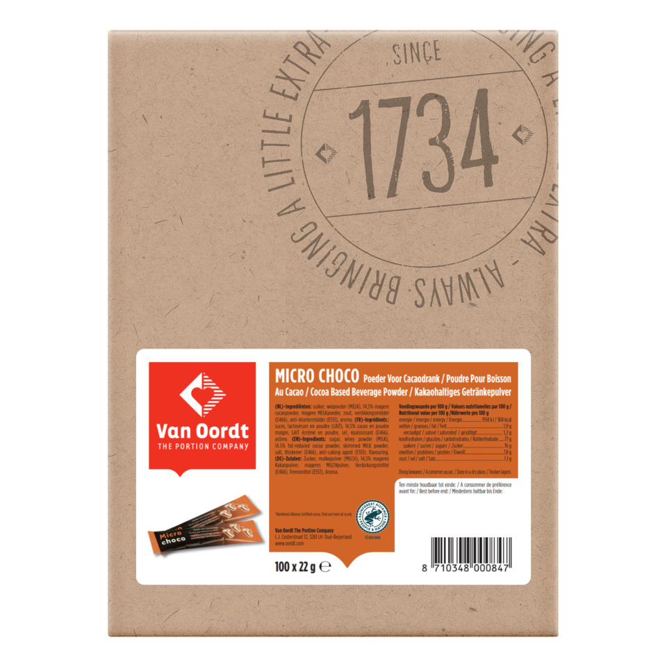Schokoladenpulver, Kakaopulver, Mikro Choco, Verpackungskarton, Portionen 100x22g