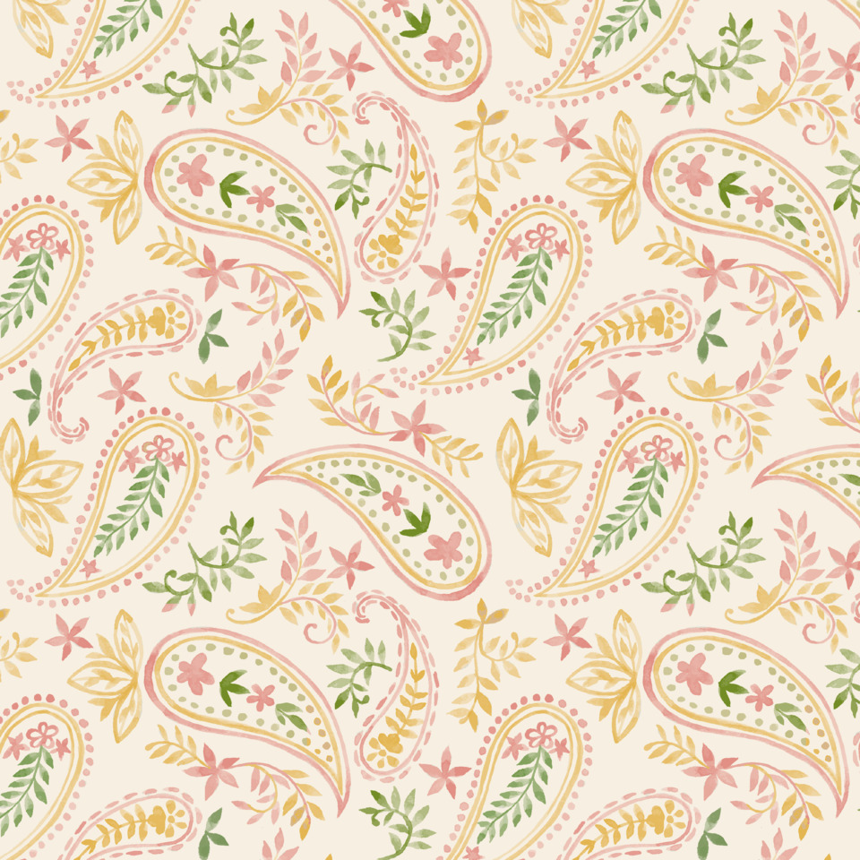 paisley pattern, Stoff, Textil, sanftes Pink, grün Gelb