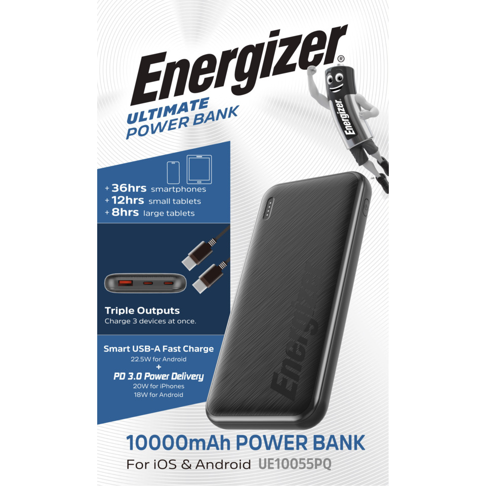 Powerbank, 10.000mAh, USB-C, Dreifach-Ausgänge, Schwarz