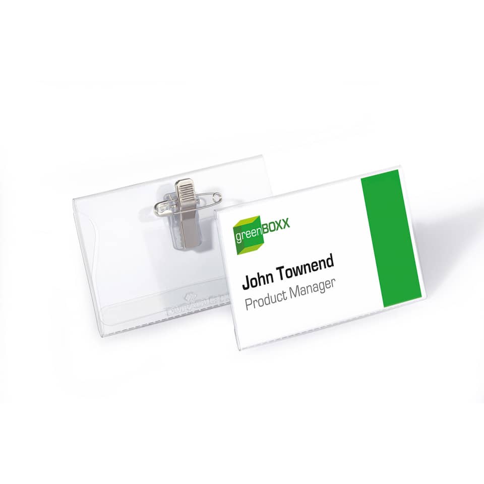 Namebadge, ID badge, Clear plastic, Lanyard clip, Green BOXx