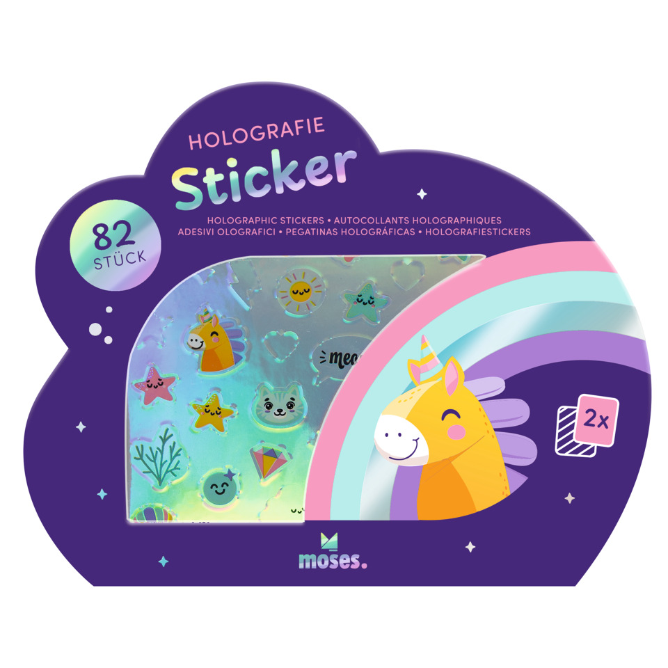 Holografie, Sticker, Glitzer, Unicorn, 82 Stück