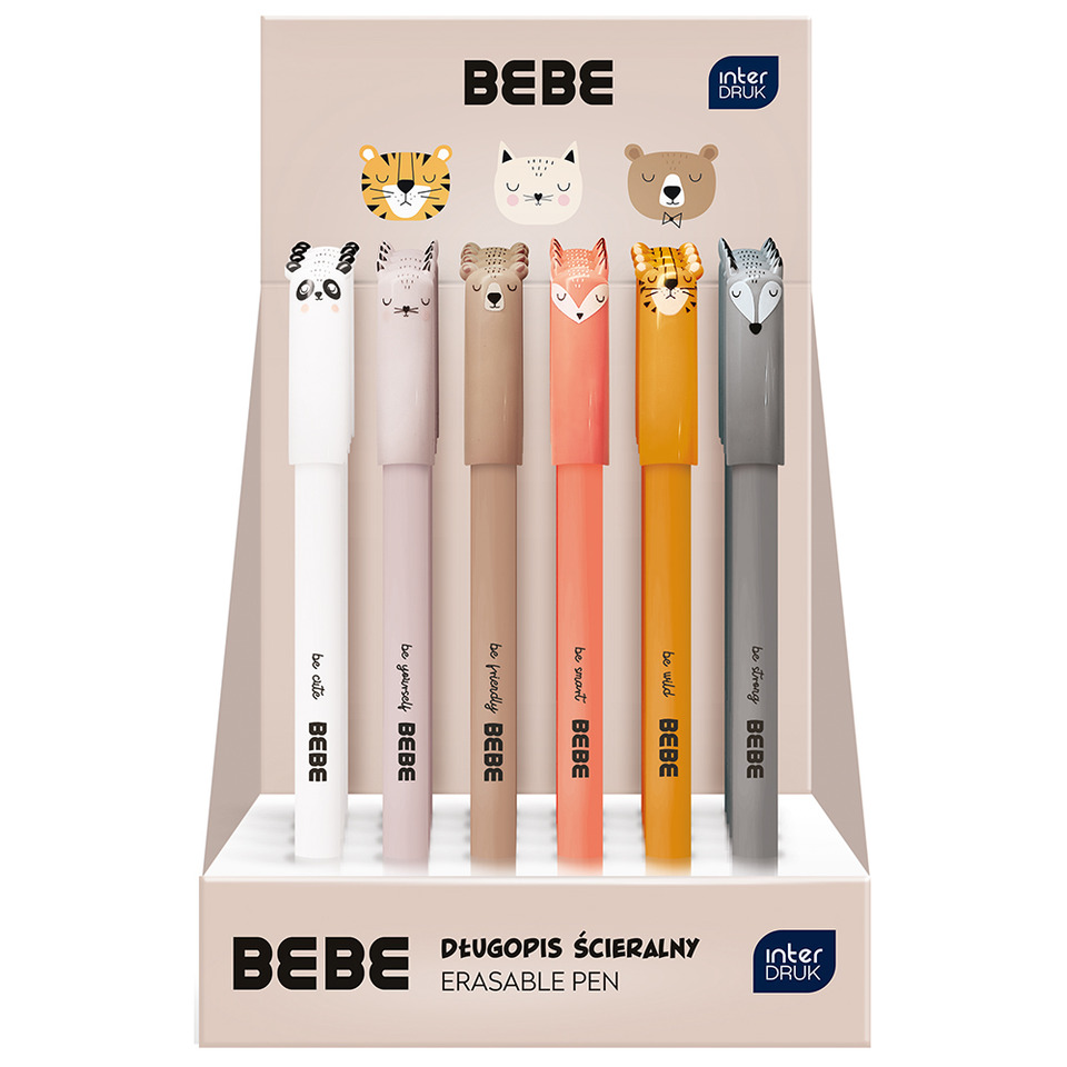 erasable pen, set of pens, animal head pens, pastel colors, BEBE brand